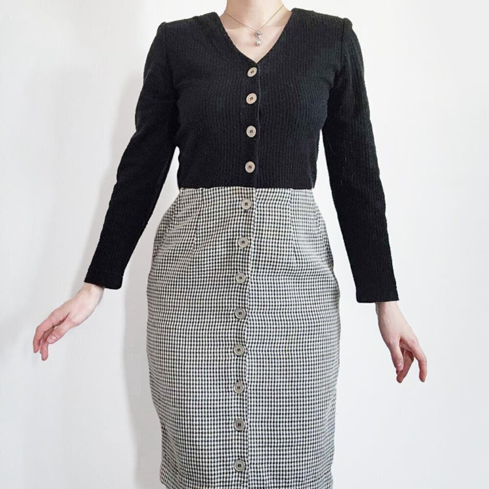 Vintage 90s black & grey houndstooth teacher secretary dress - Picture 2 of 15